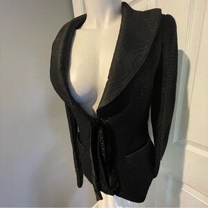 Emporio Armani Made In Italy Black Textured Blazer With Velvet Tie Front